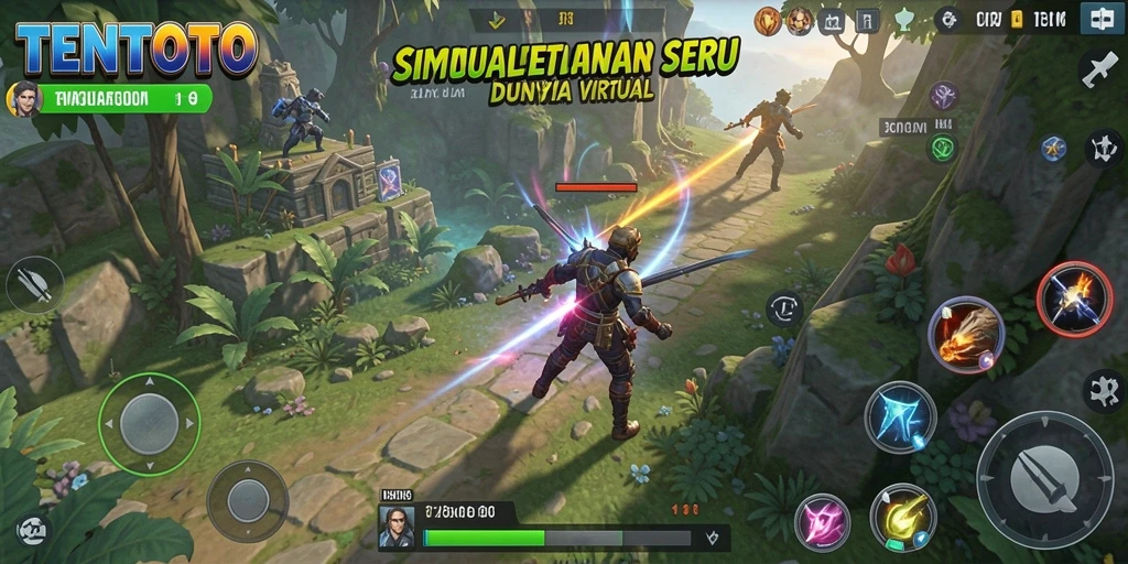 Screenshot gameplay TENTOTO yang menunjukkan dunia virtual yang indah.